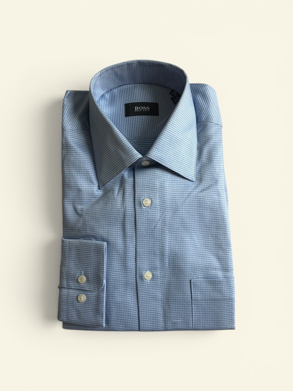 Hugo Boss Mens Blue Micro Check Dress Shirt 15 34/35 NWT Vintage 00s Long Sleeve